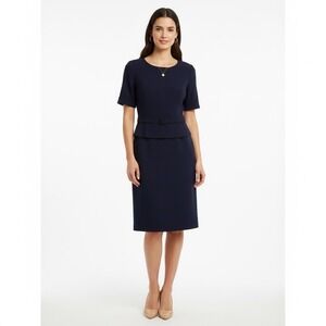 Vintage 90s Pendleton 100% Virgin Wool Sheath Dress Women 4 Navy Blue Knee Retro